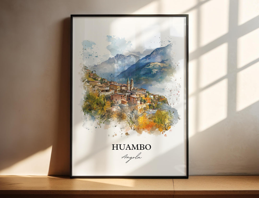 Huambo Wall Art, Angola Print, Angola Watercolor Art, Huambo Gift, Travel Print, Travel Poster, Housewarming Gift