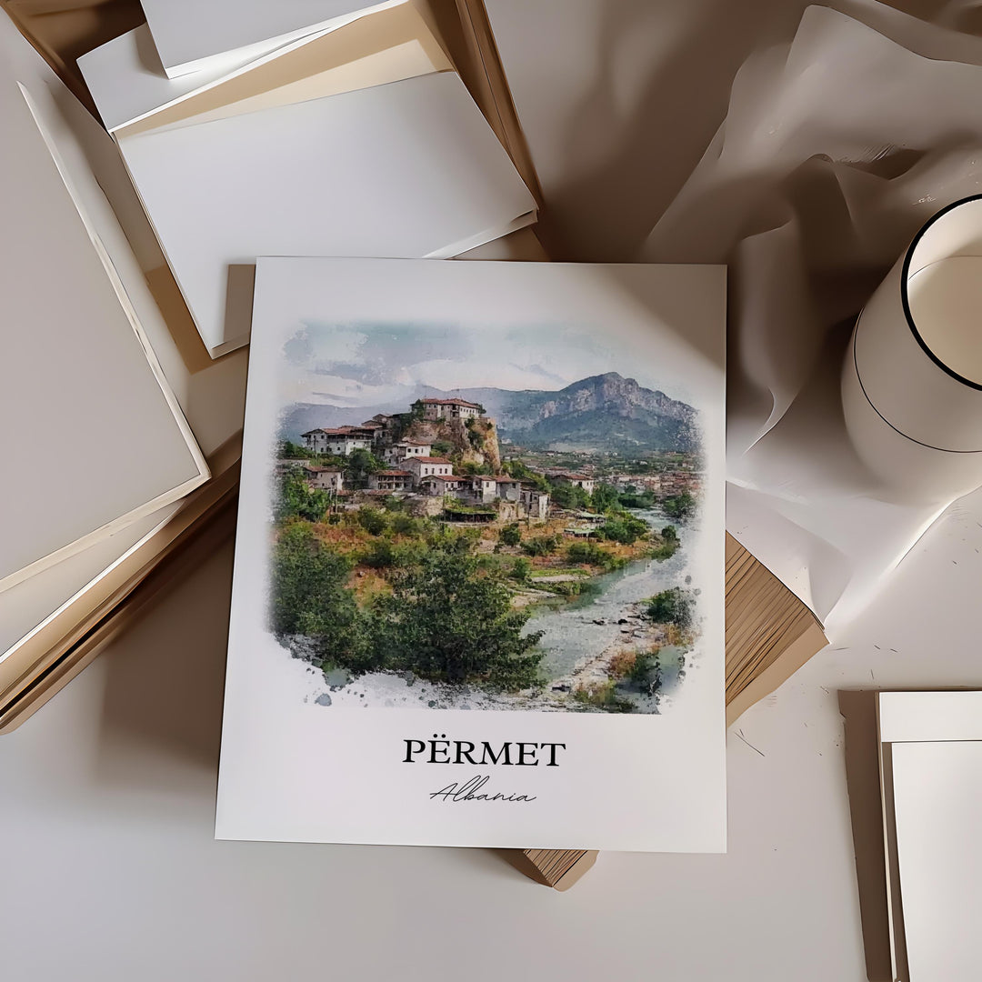 Përmet Albania Wall Art, Gjirokastër County Print, Albania Watercolor Art, Përmet Gift, Travel Print, Travel Poster, Housewarming Gift