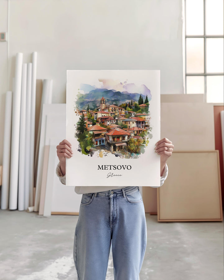 Metsovo Wall Art, Epirus Print, Greece Watercolor Art, Metsovo Greece Gift, Travel Print, Travel Poster, Housewarming Gift