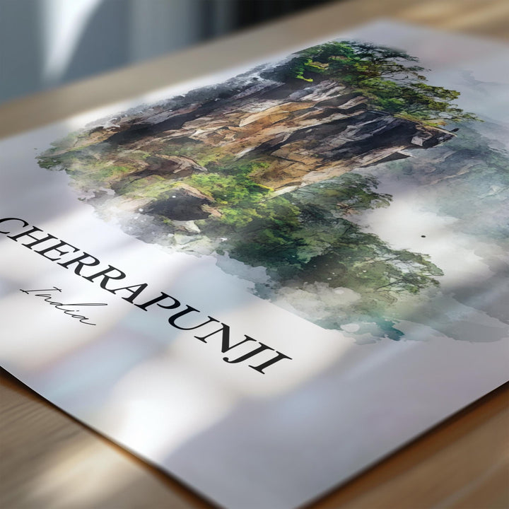 Cherrapunji Wall Art, Meghalaya Print, India Watercolor Art, Cherrapunji India Gift, Travel Print, Travel Poster, Housewarming Gift