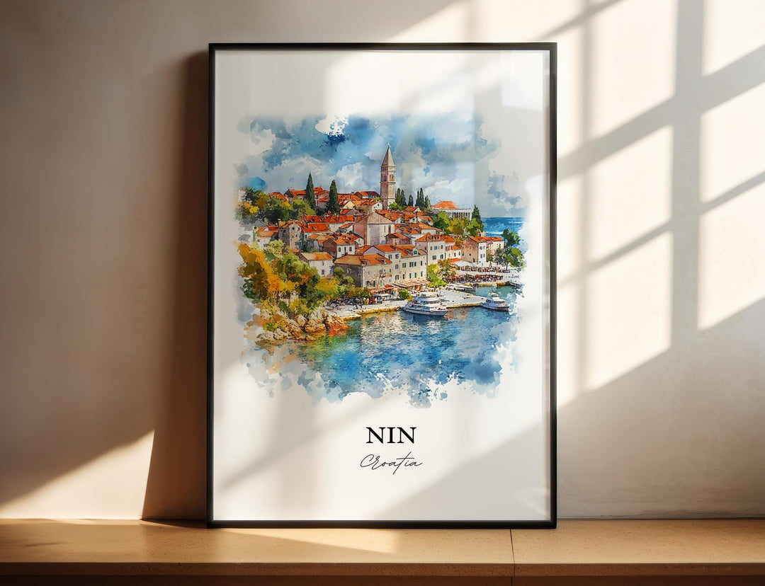 Nin Croatia Wall Art, Zadar County Print, Croatia Watercolor Art, Nin Croatia Gift, Travel Print, Travel Poster, Housewarming Gift