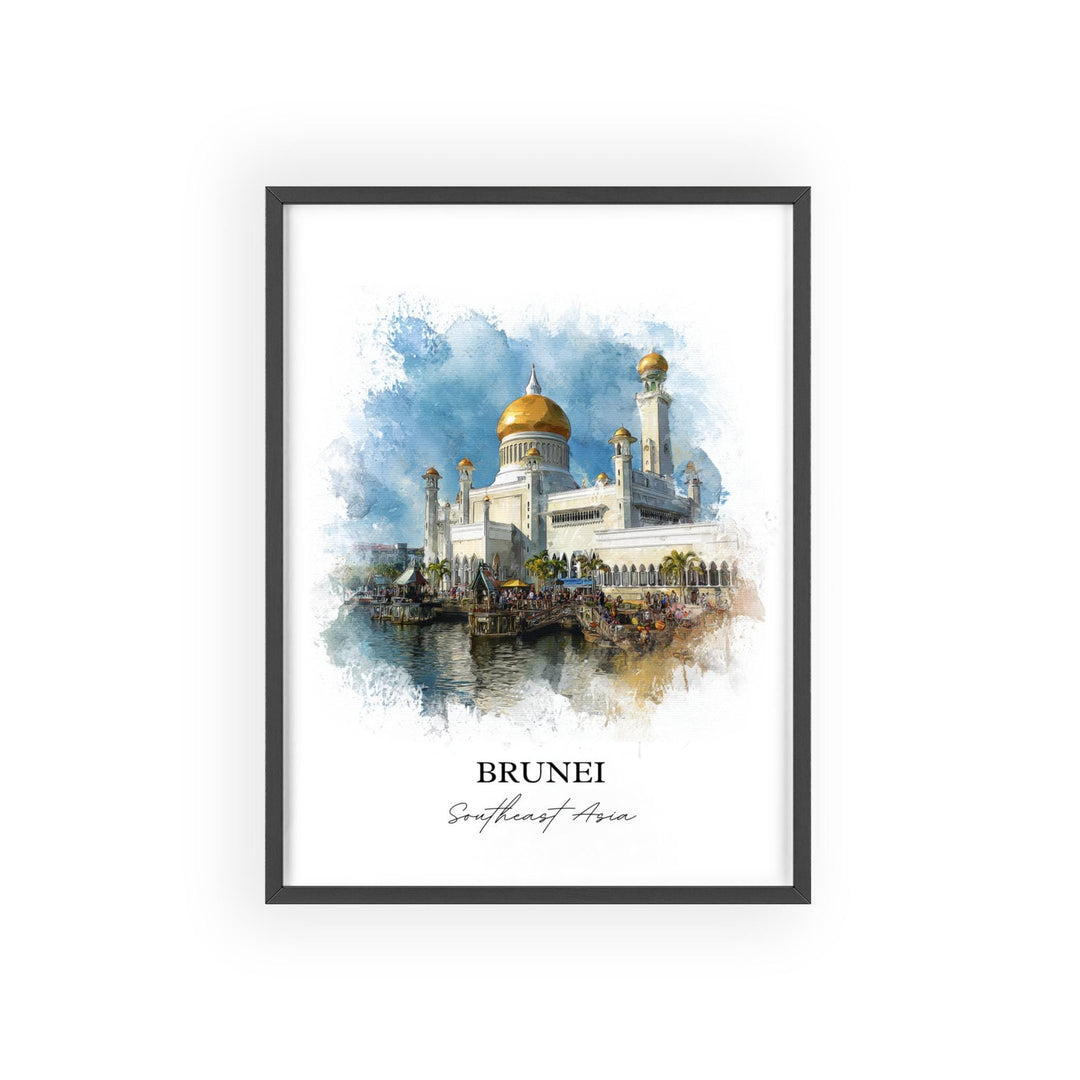 Brunei Wall Art, Brunei Print, Brunei Watercolor Art, Brunei Country Gift, Travel Print, Travel Poster, Housewarming Gift