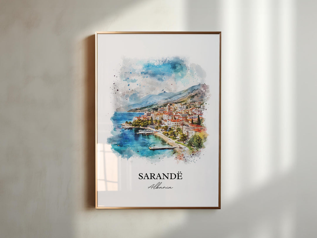 Sarandë Wall Art, Albanian Riviera Print, Albania Watercolor Art, Sarandë Albania Gift, Travel Print, Travel Poster, Housewarming Gift