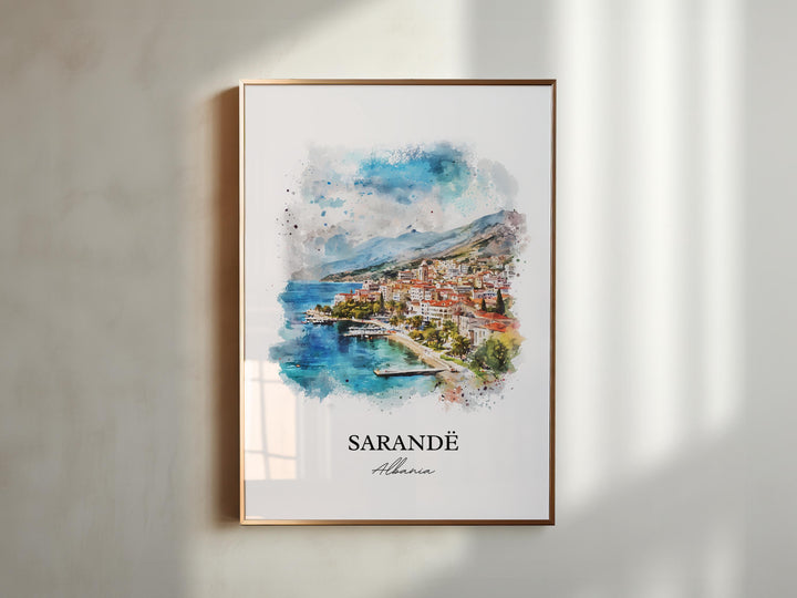 Sarandë Wall Art, Albanian Riviera Print, Albania Watercolor Art, Sarandë Albania Gift, Travel Print, Travel Poster, Housewarming Gift