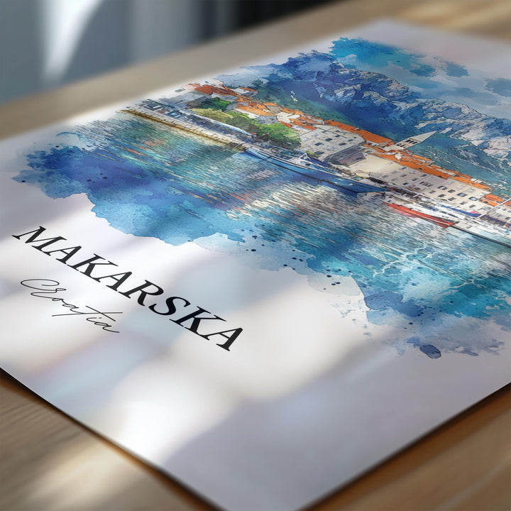 Makarska Wall Art, Dalmatian Coast Print, Croatia Watercolor Art, Makarska Croatia Gift, Travel Print, Travel Poster, Housewarming Gift