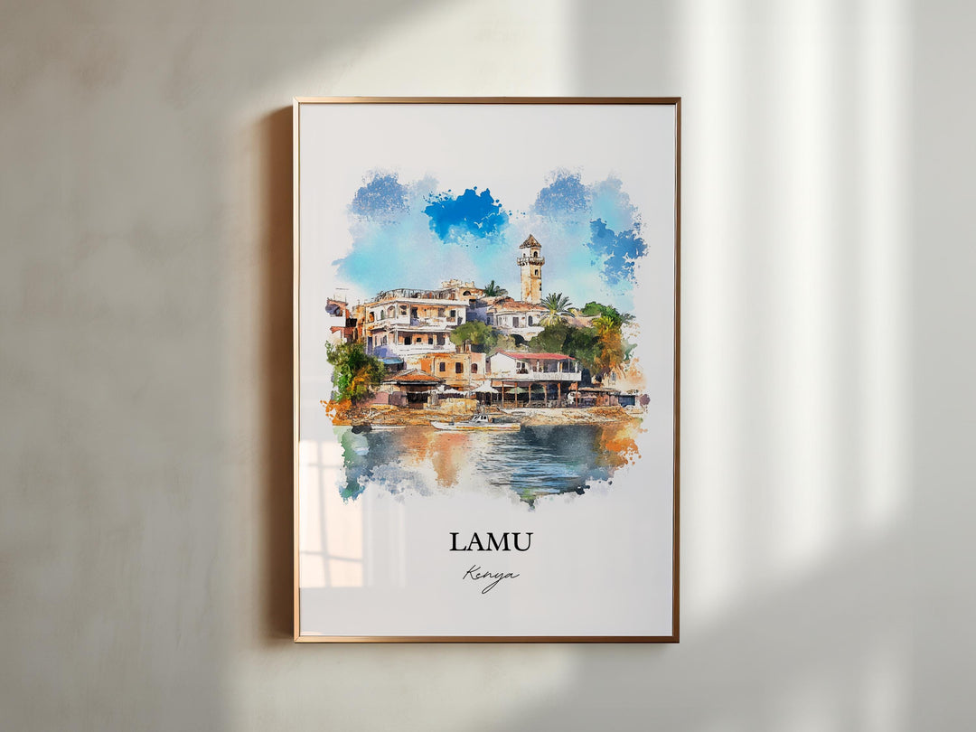 Lamu Kenya Wall Art, Lamu Print, Kenya Watercolor Art, Lamu Kenya Gift, Travel Print, Travel Poster, Housewarming Gift