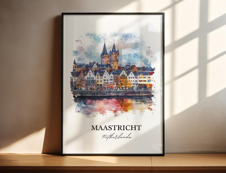 Maastricht Wall Art, Limburg Province Print, Netherlands Watercolor Art, Maastricht Gift, Travel Print, Travel Poster, Housewarming Gift
