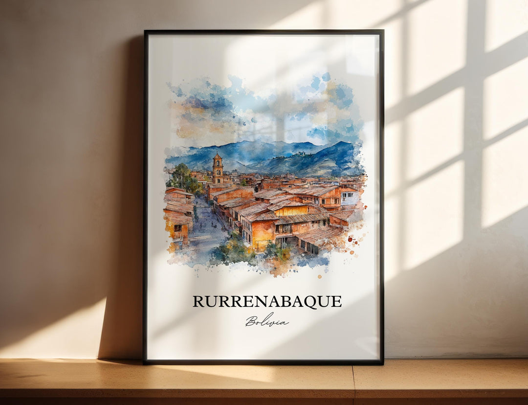 Rurrenabaque Wall Art, Beni River Print, Bolivia Watercolor Art, Rurrenabaque Bolivia Gift, Travel Print, Travel Poster, Housewarming Gift