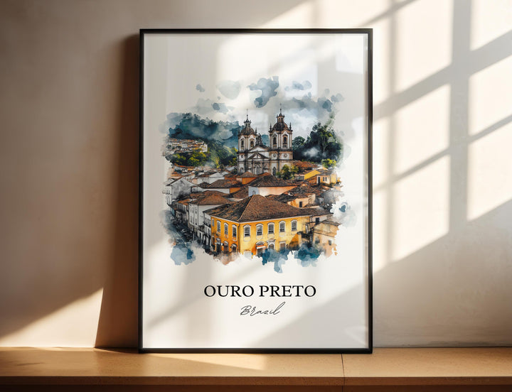 Ouro Preto Wall Art, Ouro Preto Brazil Print, Brazil Watercolor Art, Ouro Preto Gift, Travel Print, Travel Poster, Housewarming Gift