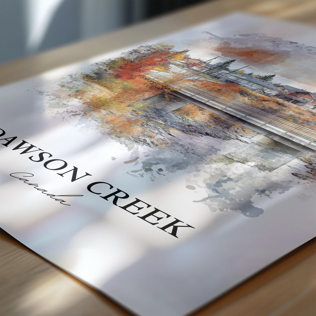 Dawson Creek Wall Art, British Columbia Print, Canada Watercolor Art, Dawson Creek Gift, Travel Print, Travel Poster, Housewarming Gift