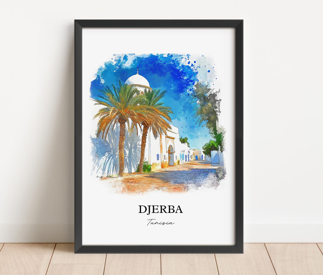 Djerba Wall Art, Jerba Tunisia Print, Tunisia Watercolor Art, Djerba Tunisia Gift, Travel Print, Travel Poster, Housewarming Gift