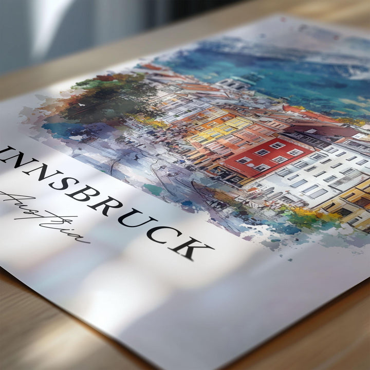 Innsbruck Wall Art, Innsbruck Austria Print, Innsbruck Watercolor Art, Innsbruck Gift, Travel Print, Travel Poster, Housewarming Gift