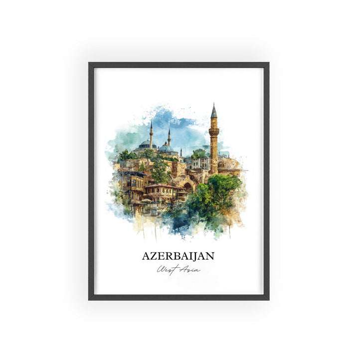 Azerbaijan Wall Art, Azerbaijan Print, Azerbaijan Watercolor Art, Azerbaijan Gift, Travel Print, Travel Poster, Housewarming Gift