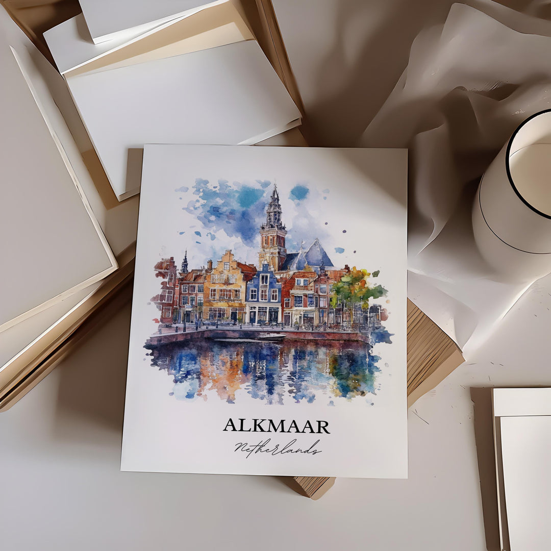 Alkmaar Wall Art, North Holland Print, Netherlands Watercolor Art, Alkmaar Gift, Travel Print, Travel Poster, Housewarming Gift