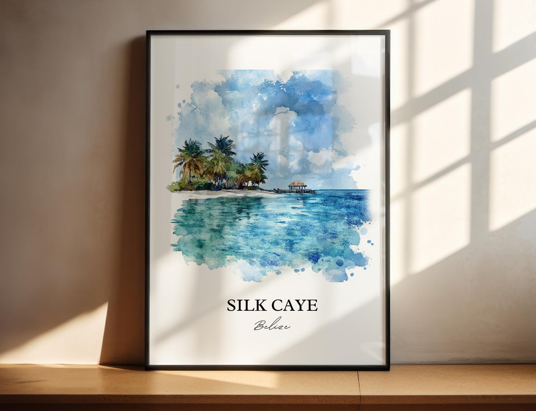 Silk Caye Wall Art, Belize Print, Belize Watercolor Art, Silk Caye Belize Gift, Travel Print, Travel Poster, Housewarming Gift