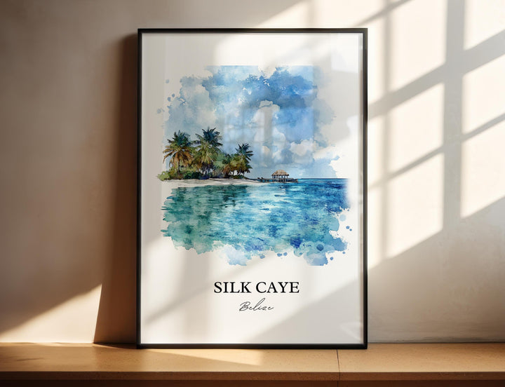 Silk Caye Wall Art, Belize Print, Belize Watercolor Art, Silk Caye Belize Gift, Travel Print, Travel Poster, Housewarming Gift