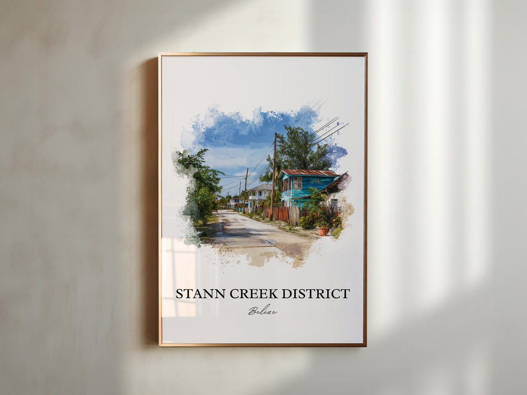 Stann Creek Belize Art, Belize Print, Belize Watercolor, Stann Creek District Gift, Belize Travel Print, Travel Poster, Housewarming Gift