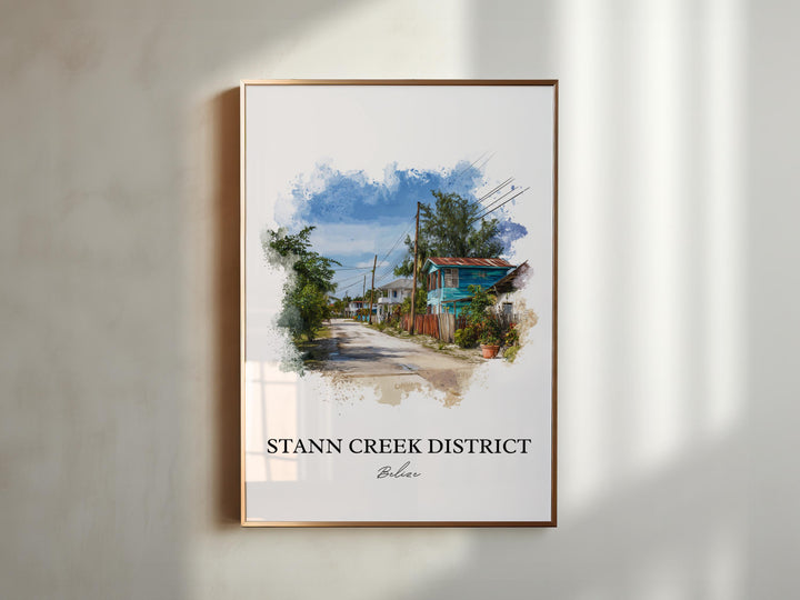 Stann Creek Belize Art, Belize Print, Belize Watercolor, Stann Creek District Gift, Belize Travel Print, Travel Poster, Housewarming Gift