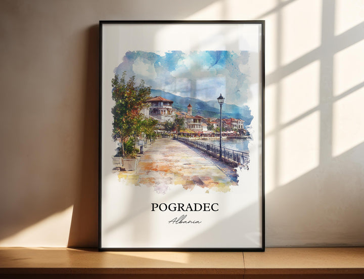 Pogradec Wall Art, Albania Prints, Albania Watercolor Art, Pogradec Albania Gift, Travel Print, Travel Poster, Housewarming Gift
