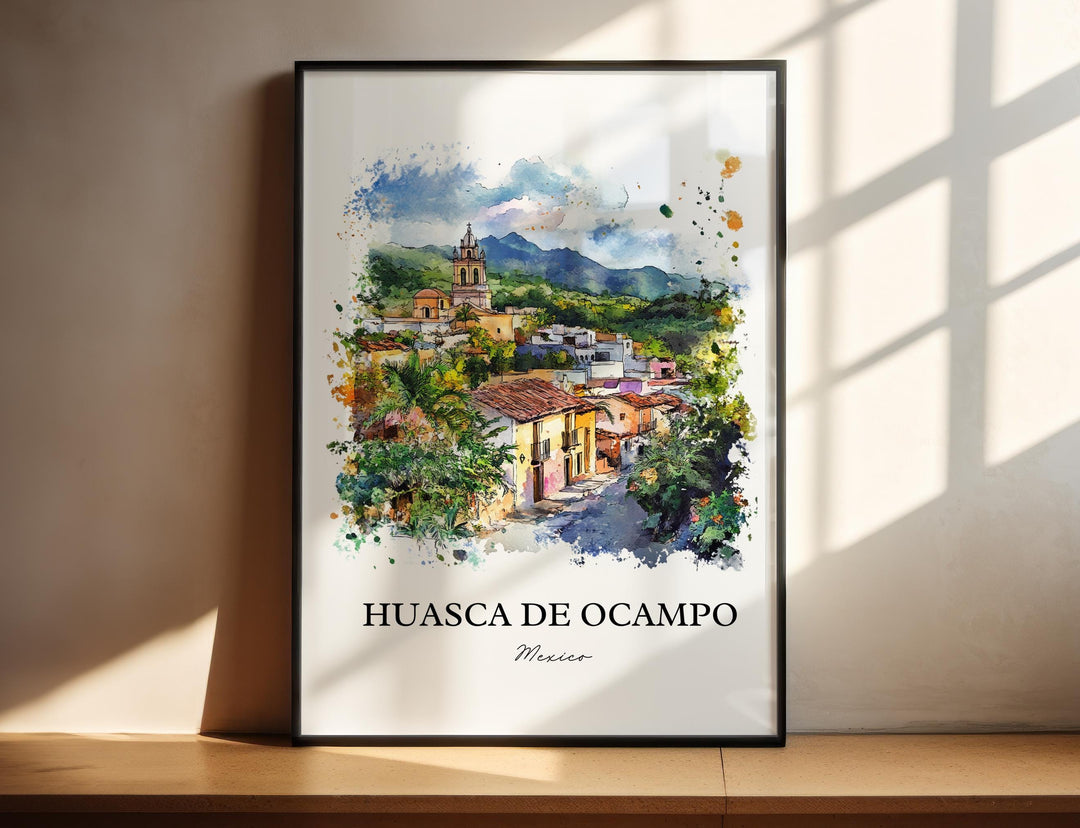 Huasca de Ocampo Wall Art, Hidalgo State Print, Mexico Watercolor Art, Huasca de Ocampo Gift, Travel Print, Travel Poster, Housewarming Gift