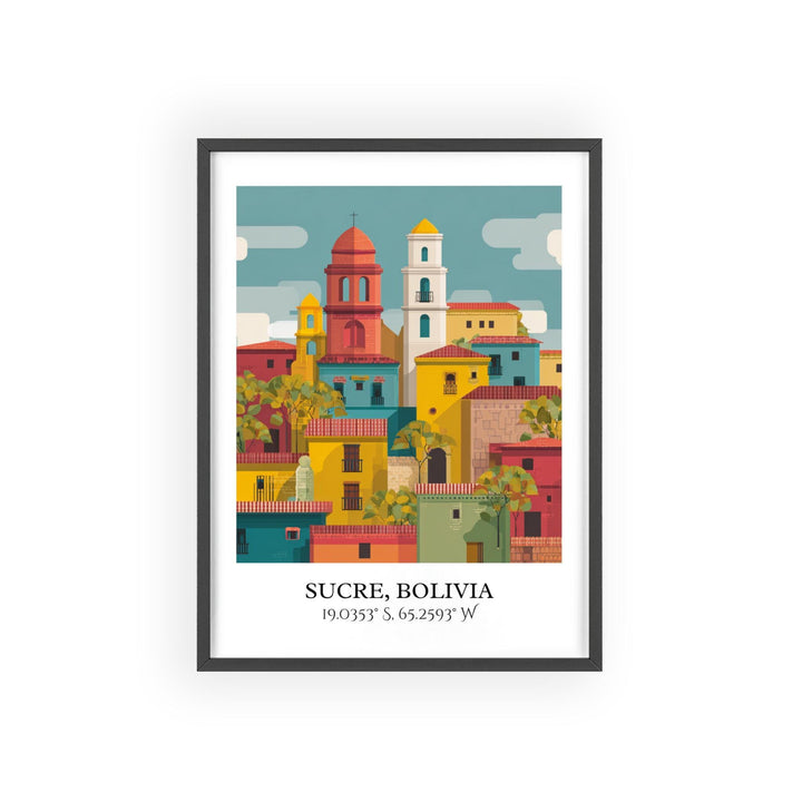 Sucre Bolivia Art, Sucre Retro Travel Art, Sucre Home Decor, Sucre Bolivia Gift, Bolivia Travel Art, Travel Prints, Housewarming Gift