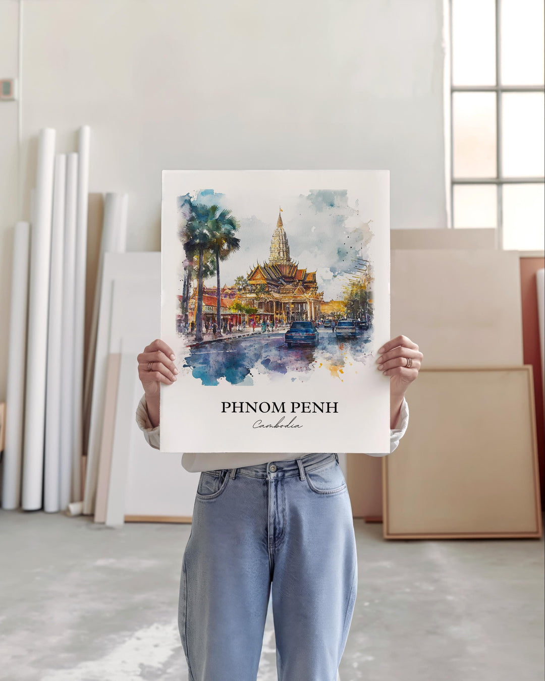 Phnom Penh Wall Art, Cambodia Print, Cambodia Watercolor Art, Phnom Penh Gift, Travel Print, Travel Poster, Housewarming Gift