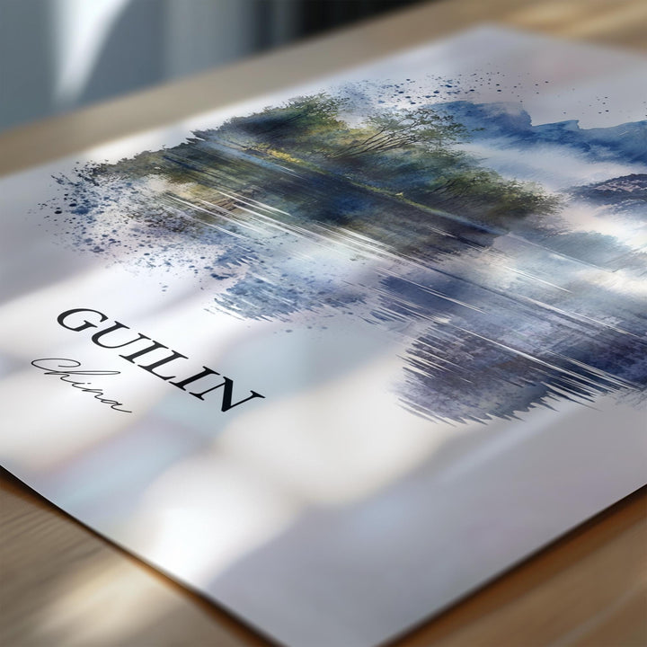 Guilin China Wall Art, Guangxi Zhuang Print, China Watercolor Art, Guilin Gift, Travel Print, Travel Poster, Housewarming Gift
