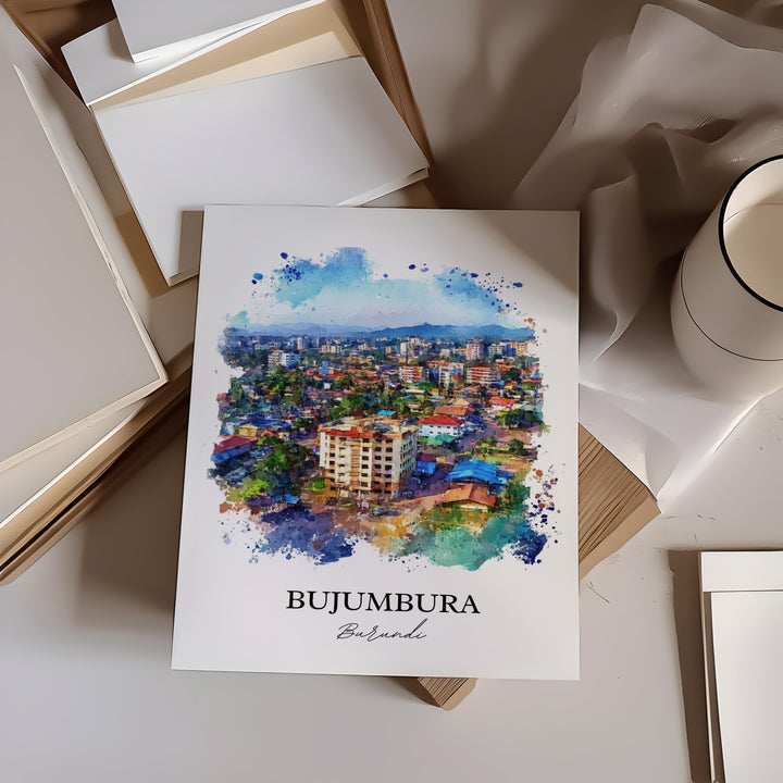 Bujumbura Wall Art, Burundi Print, Burundi Watercolor aRT, Bujumbura Gift, Travel Print, Travel Poster, Housewarming Gift