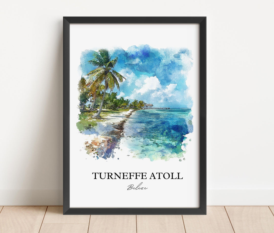 Turneffe Atoll Wall Art, Belize Print, Belize Watercolor Art, Turneffe Atoll Gift, Travel Print, Travel Poster, Housewarming Gift