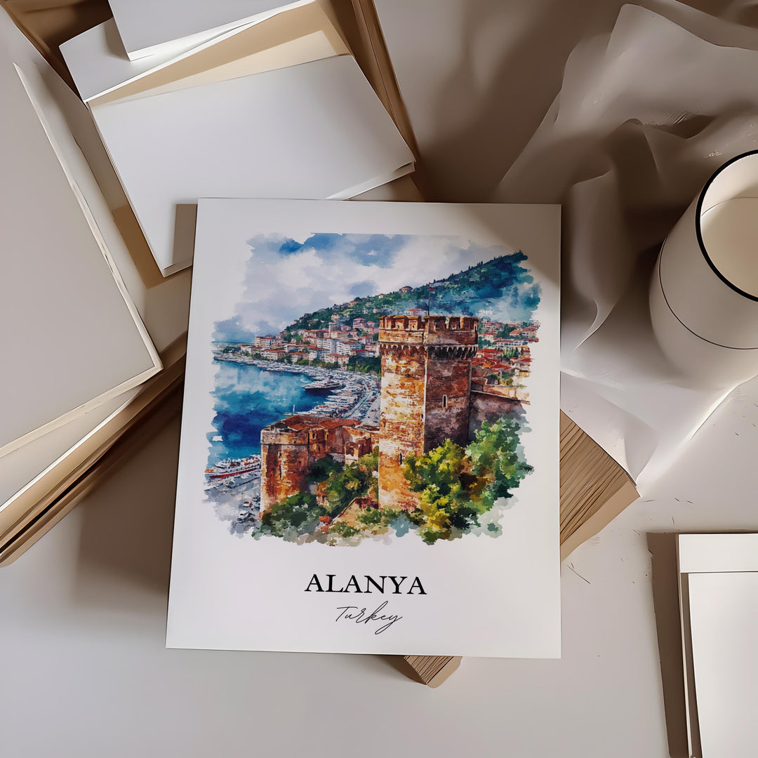 Alanya Turkey Wall Art, Turkish Riviera Print, Turkey Watercolor Art, Alanya Turkey Gift, Travel Print, Travel Poster, Housewarming Gift