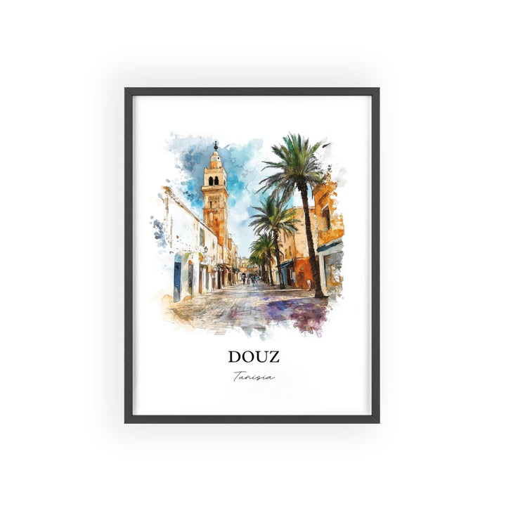 Douz Tunisia Wall Art, Sahara Desert Print, Tunisia Watercolor Art, Douz Tunisia Gift, Travel Print, Travel Poster, Housewarming Gift