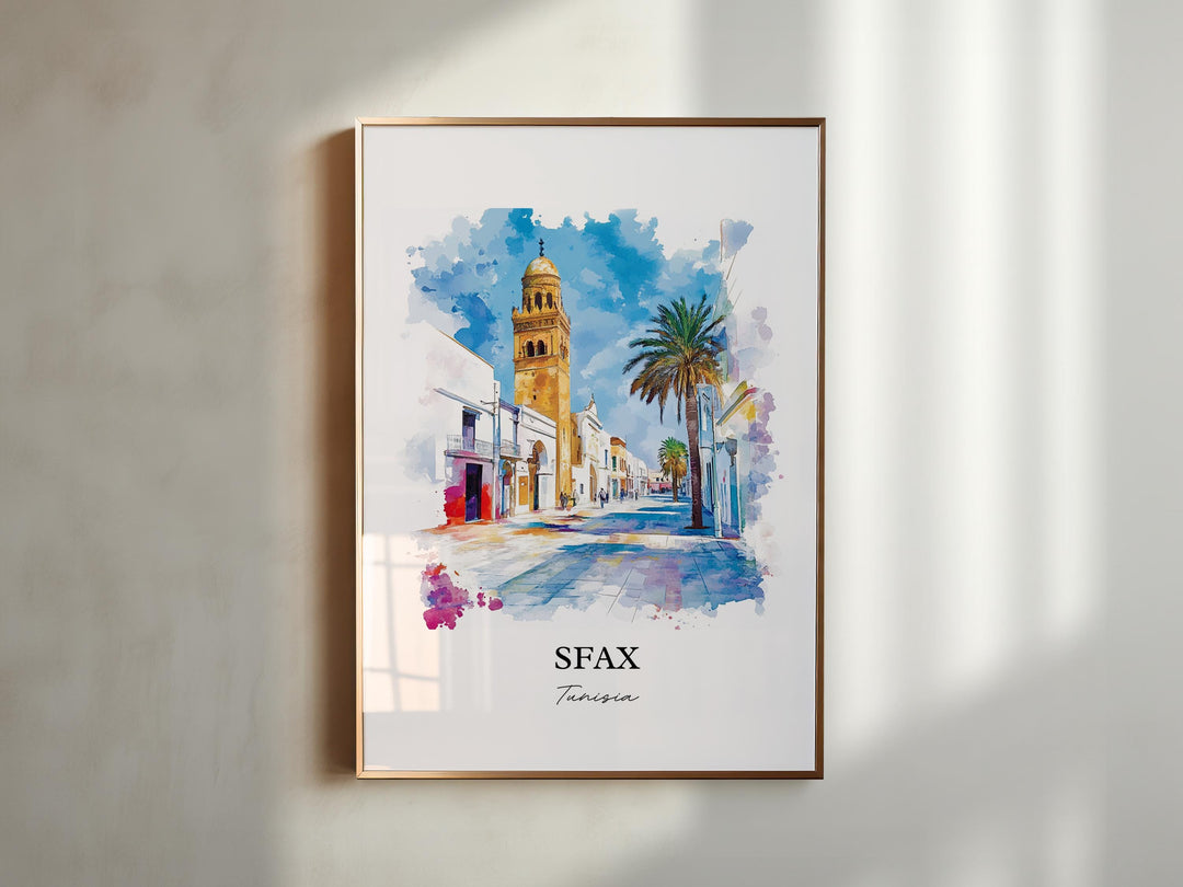Sfax Tunisia Wall Art, Tunisia Print, Tunisia Watercolor Art, Sfax Tunisia Gift, Travel Print, Travel Poster, Housewarming Gift