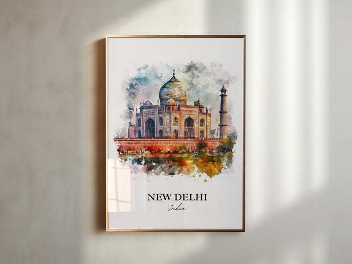 New Delhi Wall Art, New Delhi India Print, India Watercolor Art, New Delhi India Gift, Travel Print, Travel Poster, Housewarming Gift