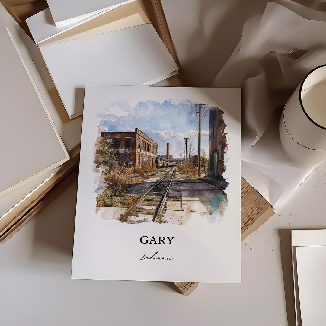 Gary Indiana Wall Art, Lake County IN Print, Indiana Watercolor Art, Gary Indiana Gift, Travel Print, Travel Poster, Housewarming Gift