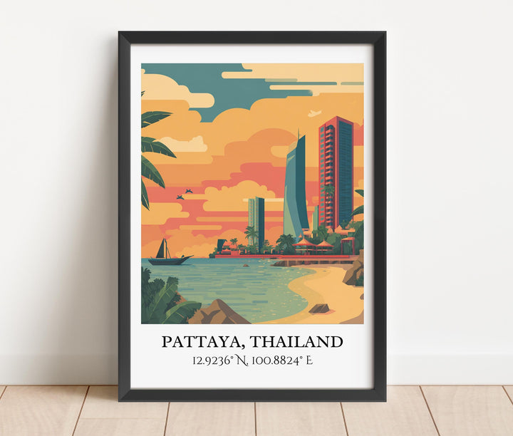 Pattaya Art, Pattaya Retro Travel Art, Pattaya Thailand Home Decor, Thailand Gift, Thailand Travel Art, Travel Prints, Housewarming Gift