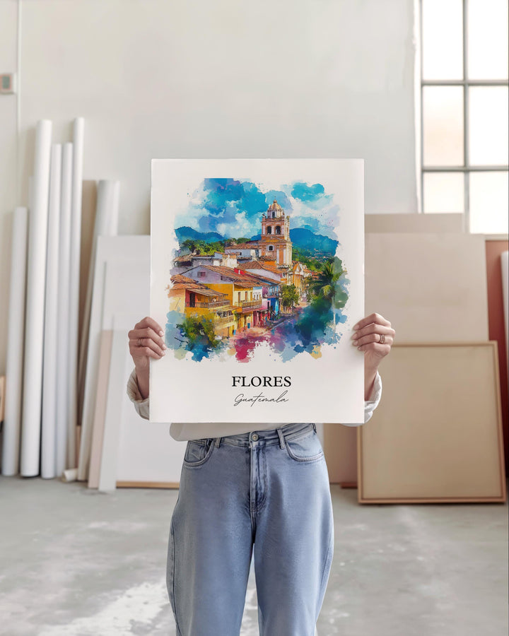 Flores Guatemala Wall Art, Petén Region Print, Guatemala Watercolor, Flores Guatemala Gift, Travel Print, Travel Poster, Housewarming Gift