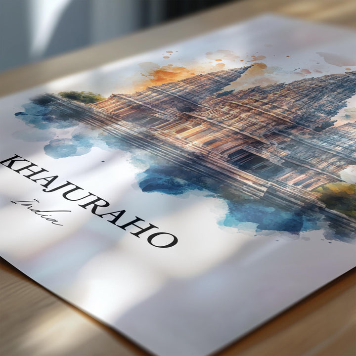 Khajuraho Wall Art, Chhatarpur District Print, India Watercolor Art, Khajuraho India Gift, Travel Print, Travel Poster, Housewarming Gift