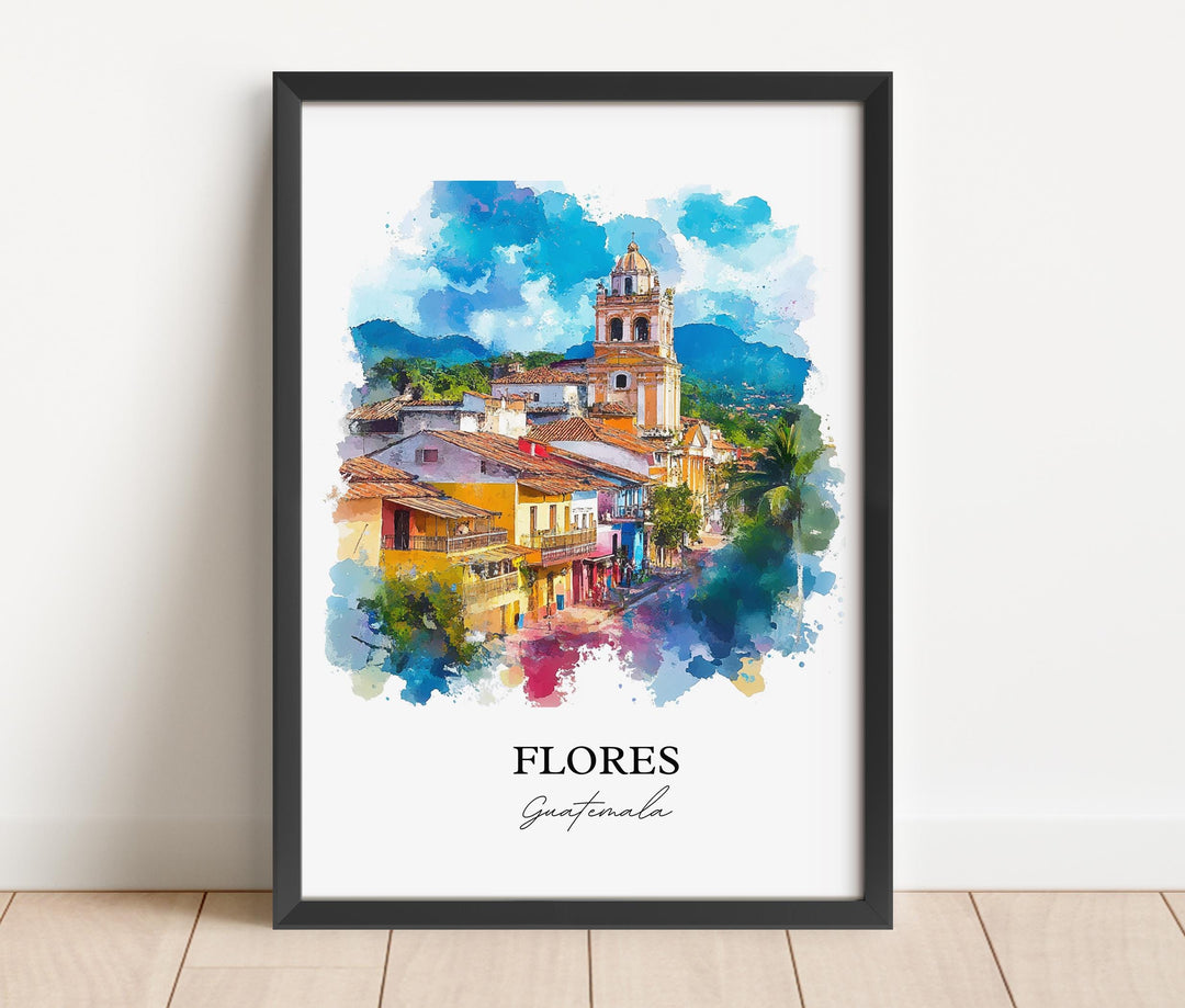 Flores Guatemala Wall Art, Petén Region Print, Guatemala Watercolor, Flores Guatemala Gift, Travel Print, Travel Poster, Housewarming Gift