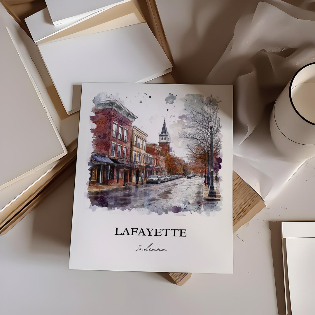 Lafayette IN Wall Art, Tippecanoe County Print, Indiana Watercolor, Lafayette Indiana Gift, Travel Print, Travel Poster, Housewarming Gift