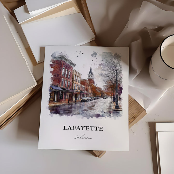 Lafayette IN Wall Art, Tippecanoe County Print, Indiana Watercolor, Lafayette Indiana Gift, Travel Print, Travel Poster, Housewarming Gift