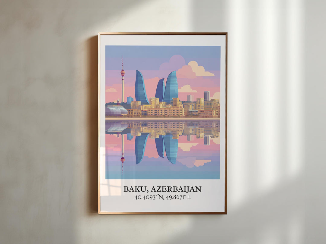 Baku Art, Baku Retro Travel Art, Azerbaijan Home Decor, Azerbaijan Gift, Azerbaijan Travel Art, Travel Prints, Housewarming Gift