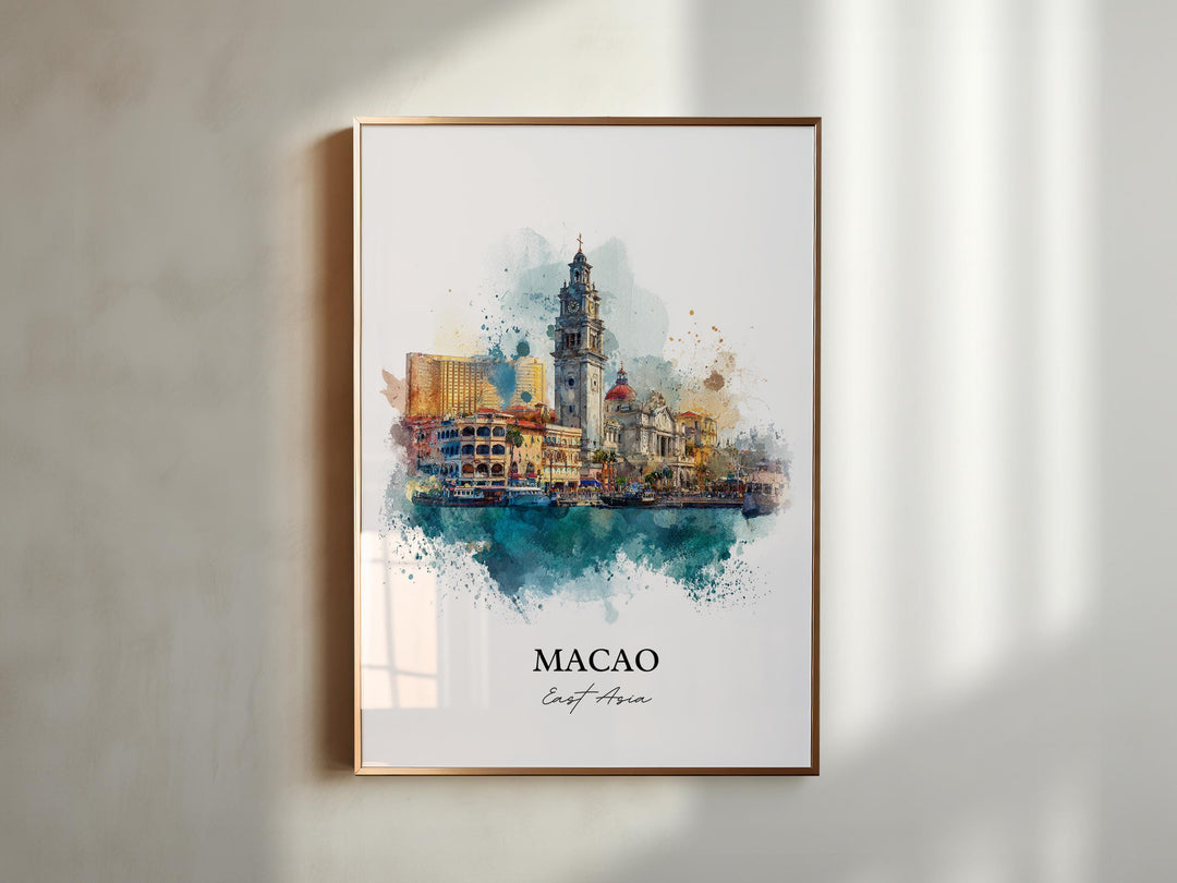 Macao Wall Art, Macao Print, Macao Watercolor Art, Macao China Gift, Travel Print, Travel Poster, Housewarming Gift