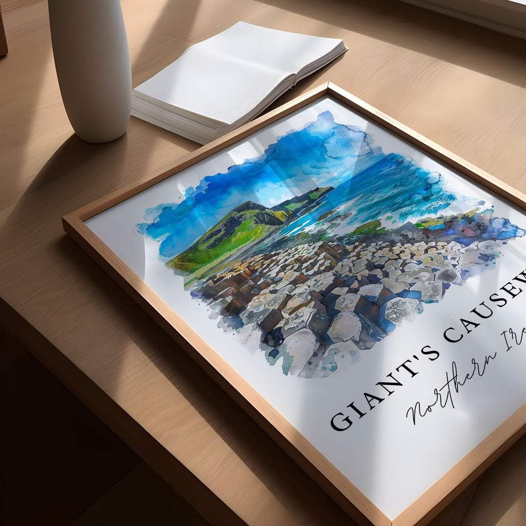 Giants Causeway Wall Art, Giants Causeway Print, Northern Ireland Watercolor, Ireland Gift,