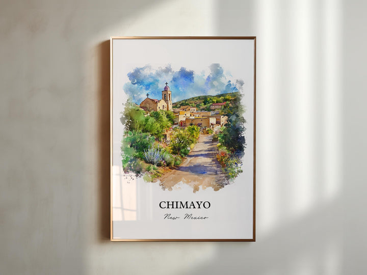 Chimayo NM Wall Art, Santa Fe NM Print, New Mexico Watercolor Art, Chimayo Gift, Travel Print, Travel Poster, Housewarming Gift