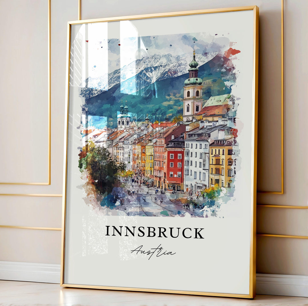 Innsbruck Wall Art, Innsbruck Austria Print, Innsbruck Watercolor Art, Innsbruck Gift, Travel Print, Travel Poster, Housewarming Gift