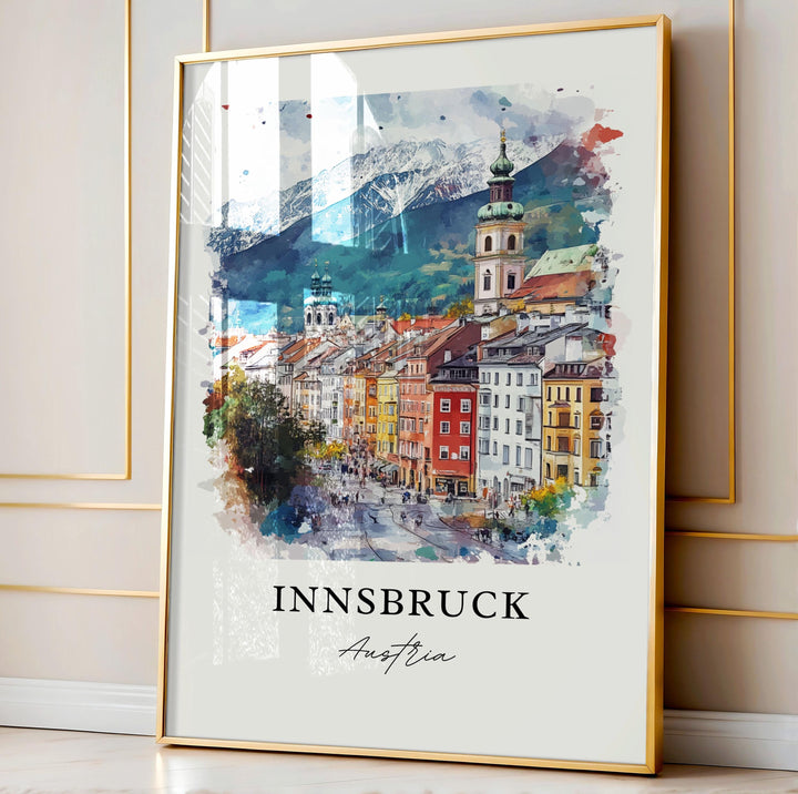 Innsbruck Wall Art, Innsbruck Austria Print, Innsbruck Watercolor Art, Innsbruck Gift, Travel Print, Travel Poster, Housewarming Gift