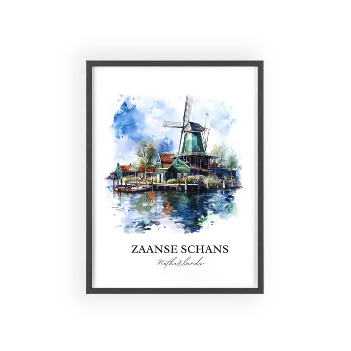 Zaanse Schans Wall Art, Zaandam Print, Netherlands Watercolor Art, Zaanse Schans Gift, Travel Print, Travel Poster, Housewarming Gift