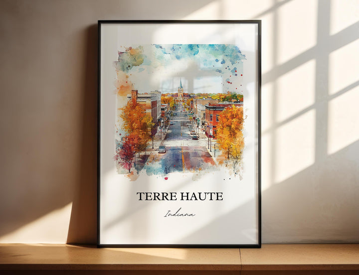 Terre Haute Wall Art, Vigo County Print, Indiana Watercolor Art, Terre Haute IN Gift, Travel Print, Travel Poster, Housewarming Gift