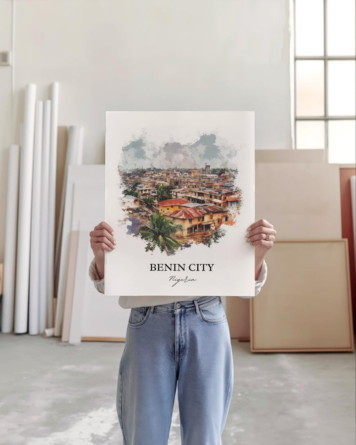 Benin City Wall Art, Nigeria Print, Nigeria Watercolor At, Benin City Gift, Travel Print, Travel Poster, Housewarming Gift