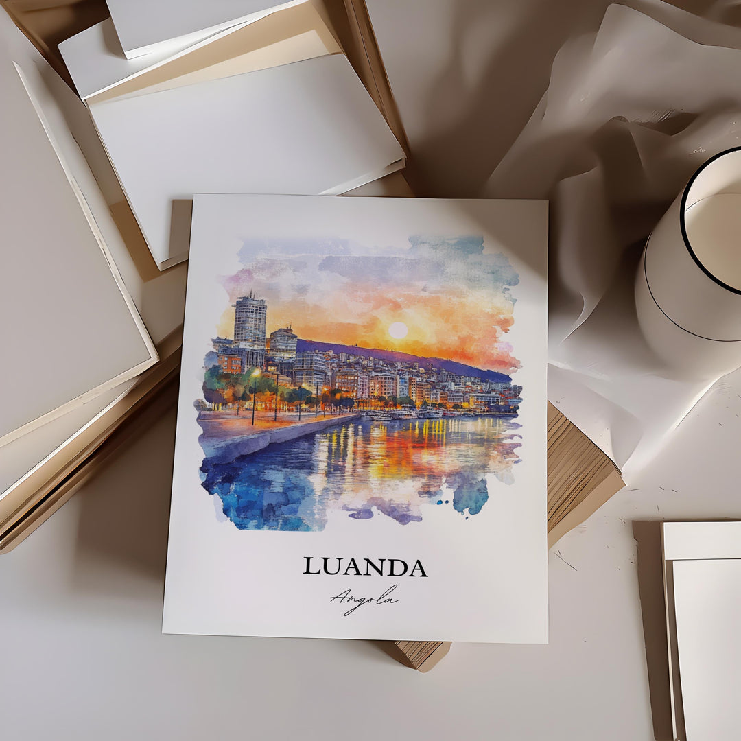Luanda Wall Art, Luanda Angola Print, Angola Watercolor Art, Luanda Angola Gift, Travel Print, Travel Poster, Housewarming Gift
